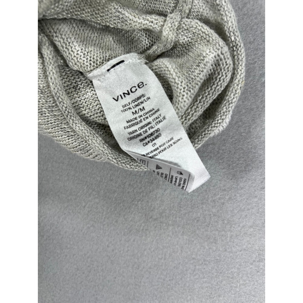 Vince Mens Grey White Striped 100% Linen Long Sleeve Crew Neck Sweater Size M - Picture 7 of 9